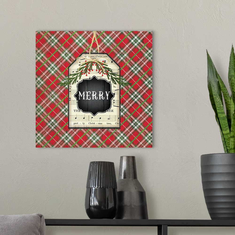 A modern room featuring Merry Christmas Plaid