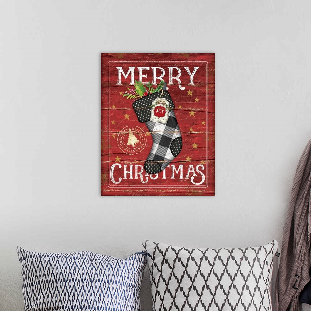 A bohemian room featuring Merry Christmas Stocking