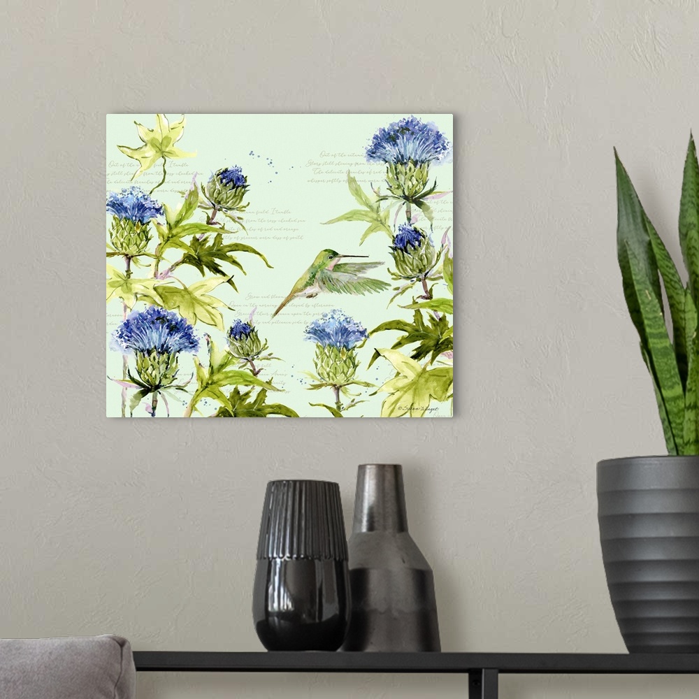 A modern room featuring This delicate mouse enjoys his flower garden!  A charming botanical scene.