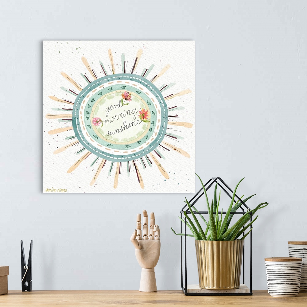A bohemian room featuring Sweetly rendered sun art that adds a gentle, lovely, and inspirational accent to your decor.