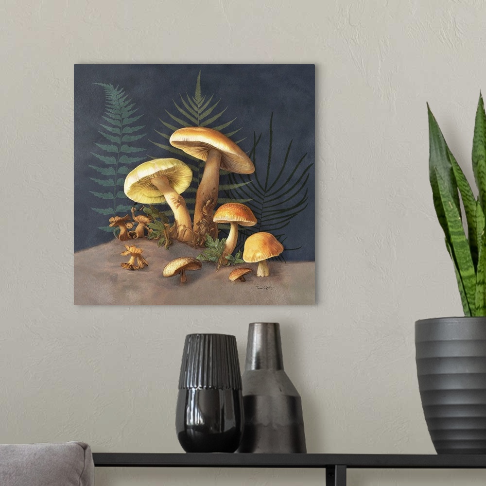 A modern room featuring This earthy depiction of the popular mushroom makes an impactful decor statement.