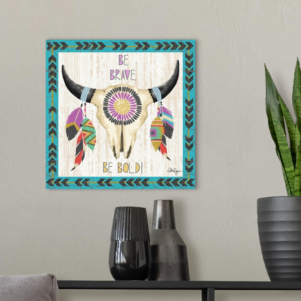 A modern room featuring Native American heritage is the inspiration for this striking buffalo skull image.