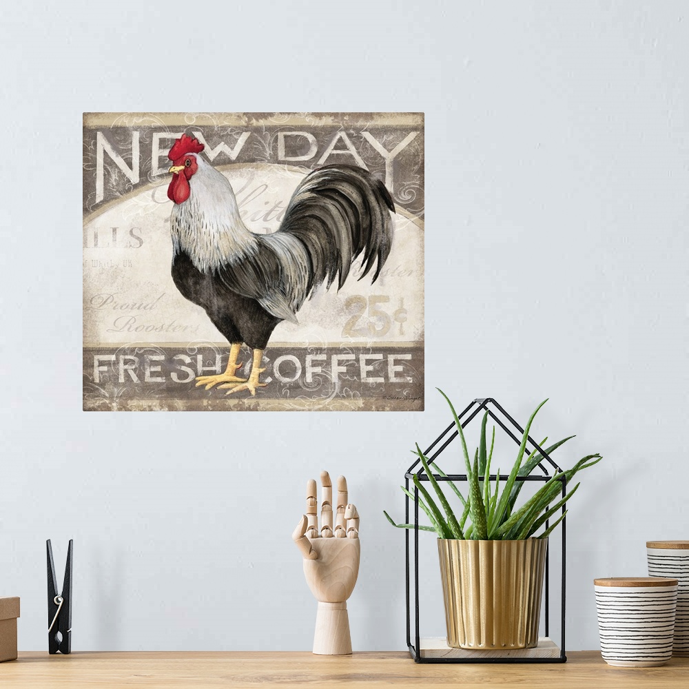 A bohemian room featuring Vintage rooster sign adds a retro touch to your decor
