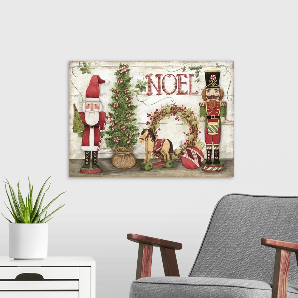 A modern room featuring Nutcracker suite of holiday characters!