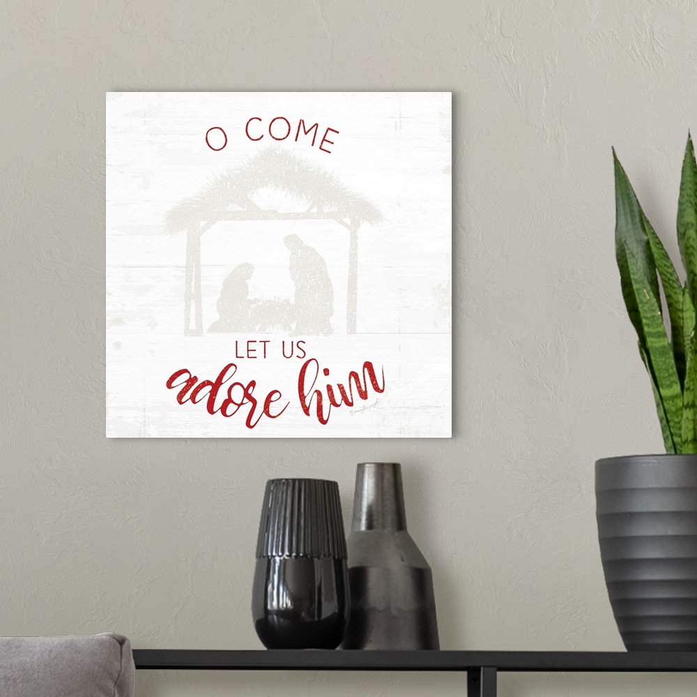 A modern room featuring O Come Let Us Adore Him - Red