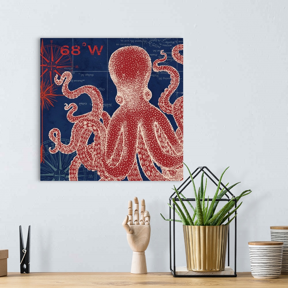 A bohemian room featuring Stunning and bold nautical art makes a dynamic decor accent.