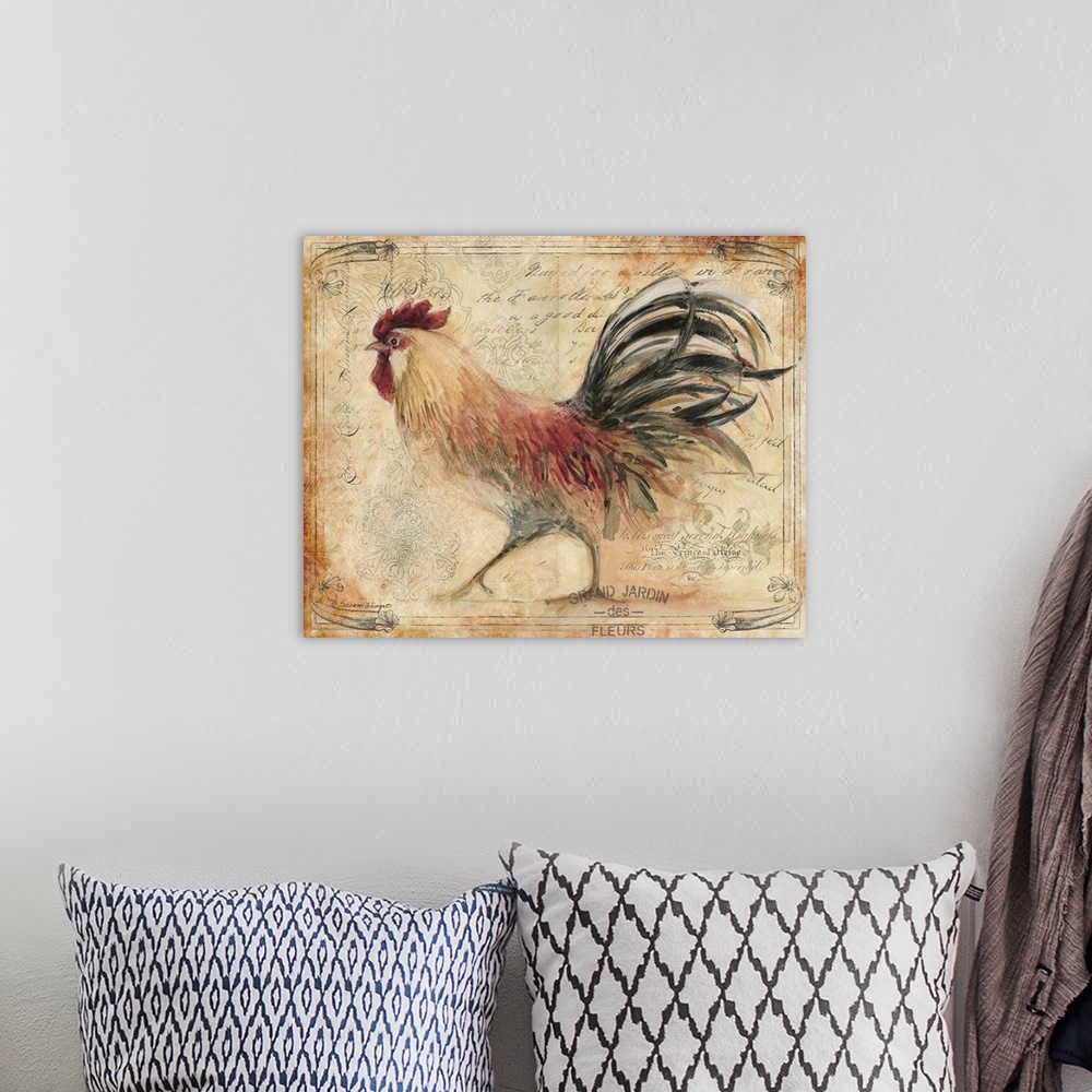 A bohemian room featuring Sophisticated country rooster adds elegant look to kitchens