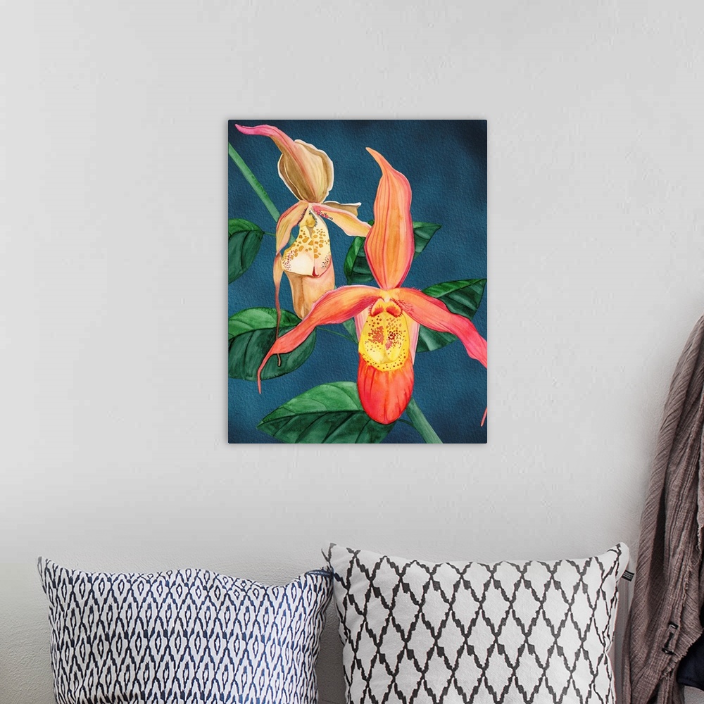 A bohemian room featuring A botanical rendering of the showy orchid will add classic imagery into your home.