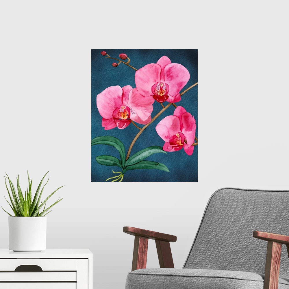 A modern room featuring A botanical rendering of the showy orchid will add classic imagery into your home.