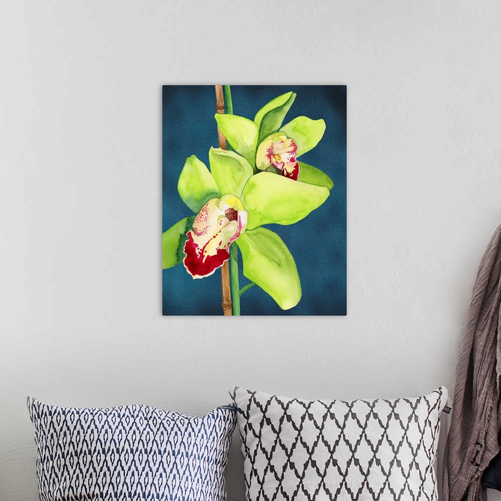 A bohemian room featuring A botanical rendering of the showy orchid will add classic imagery into your home.
