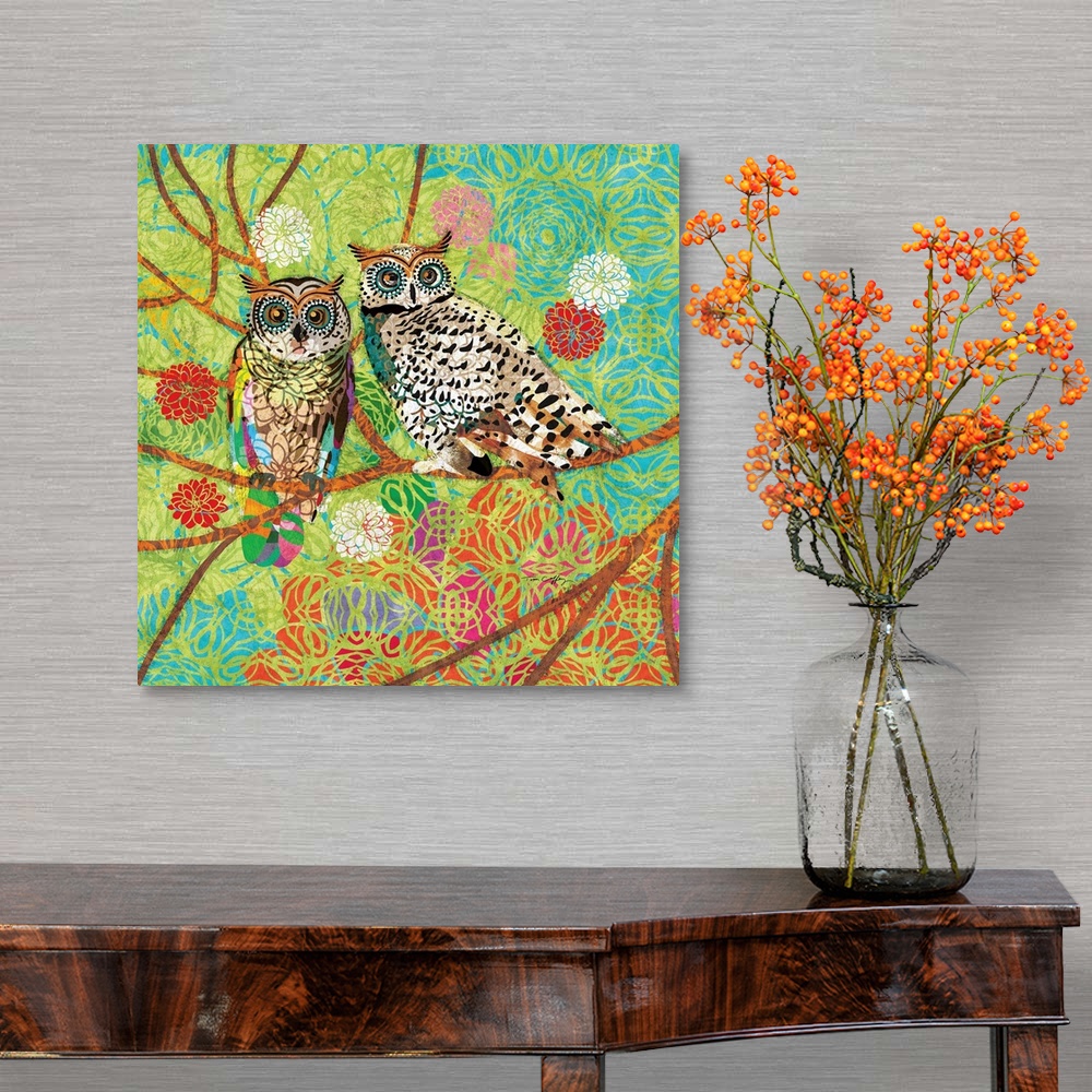 A traditional room featuring The popular owl is given a splashy contemporary treatment