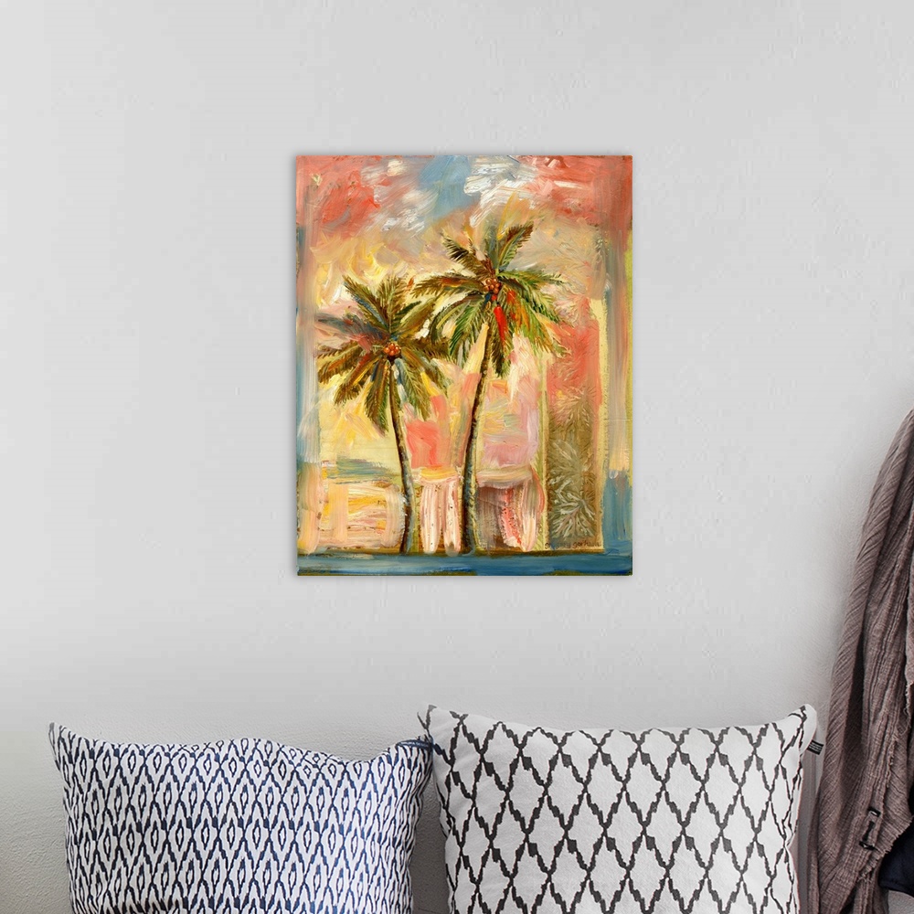 A bohemian room featuring Palm trees evoke warm, sun, tropicsescape!