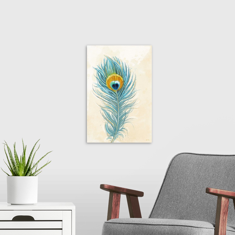 A modern room featuring A showy yet classic peacock feather for any decor
