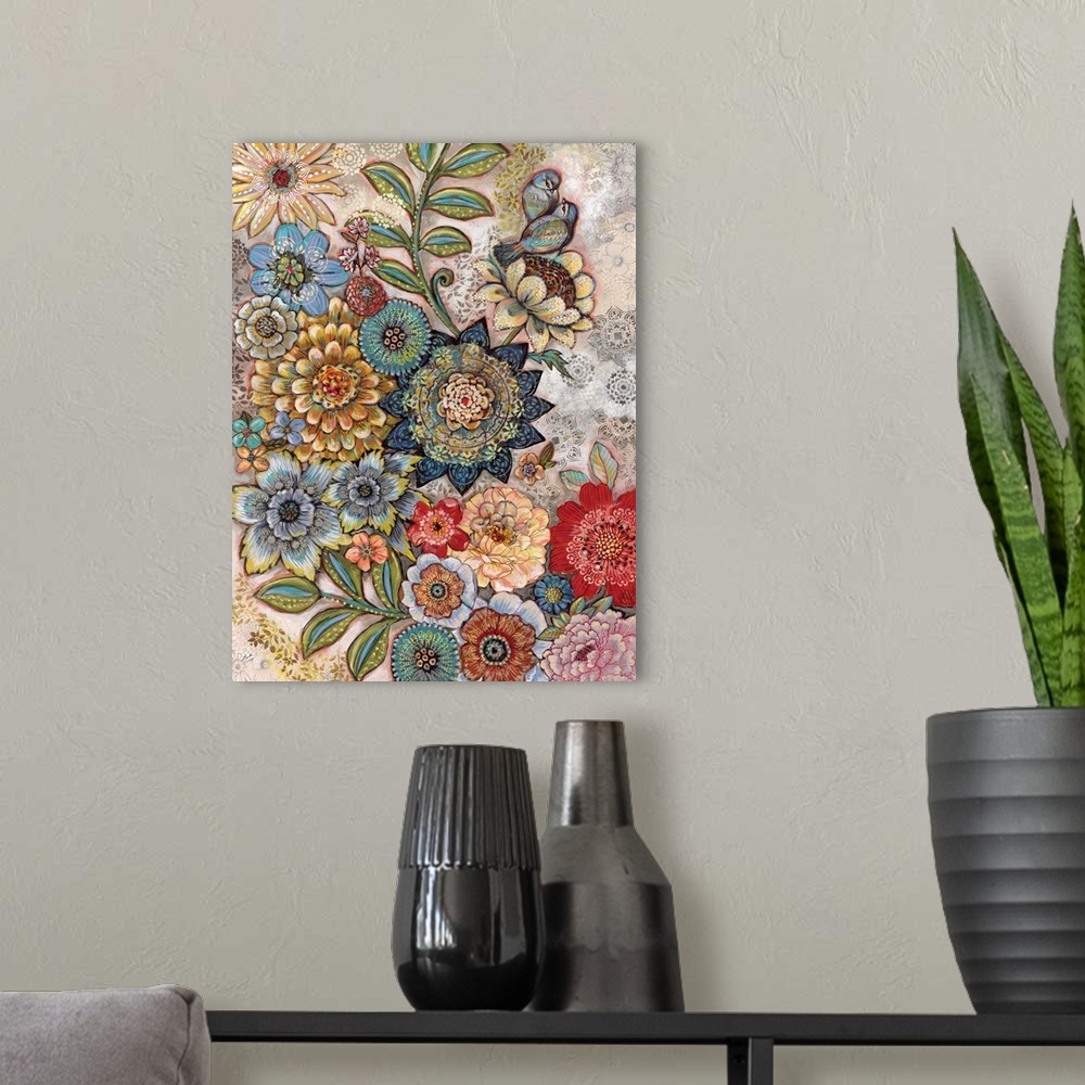 A modern room featuring Richly detailed floral collage makes an impactful design statement