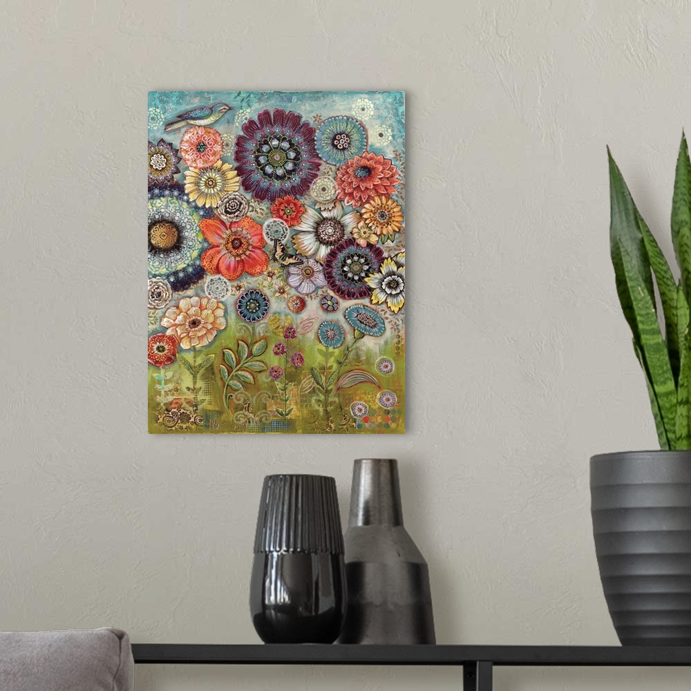 A modern room featuring Richly detailed floral collage makes an impactful design statement