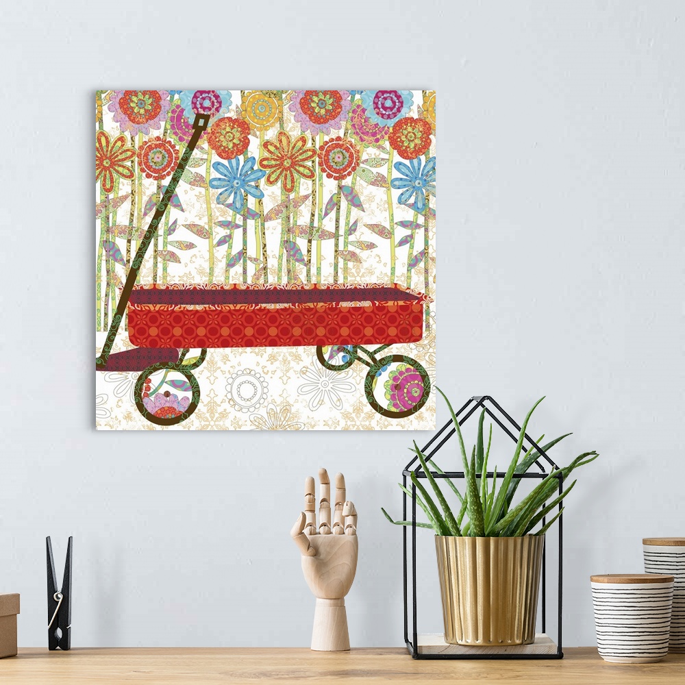 A bohemian room featuring Garden tools bring the outdoors in with this whimsical art!
