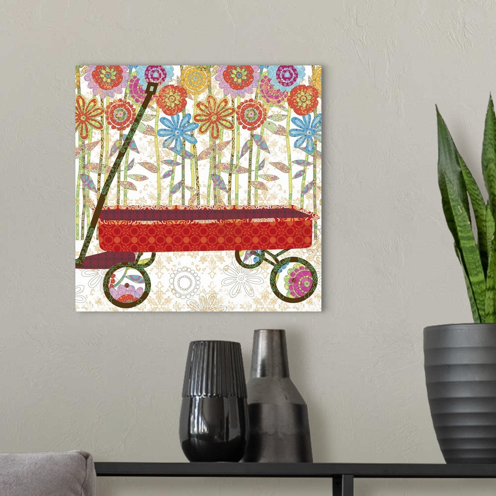 A modern room featuring Garden tools bring the outdoors in with this whimsical art!