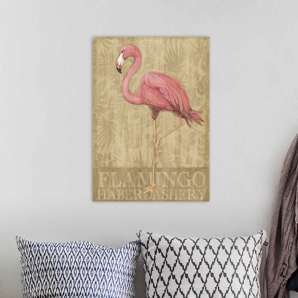 A bohemian room featuring An elegant on-trend Flamingo image for your home!