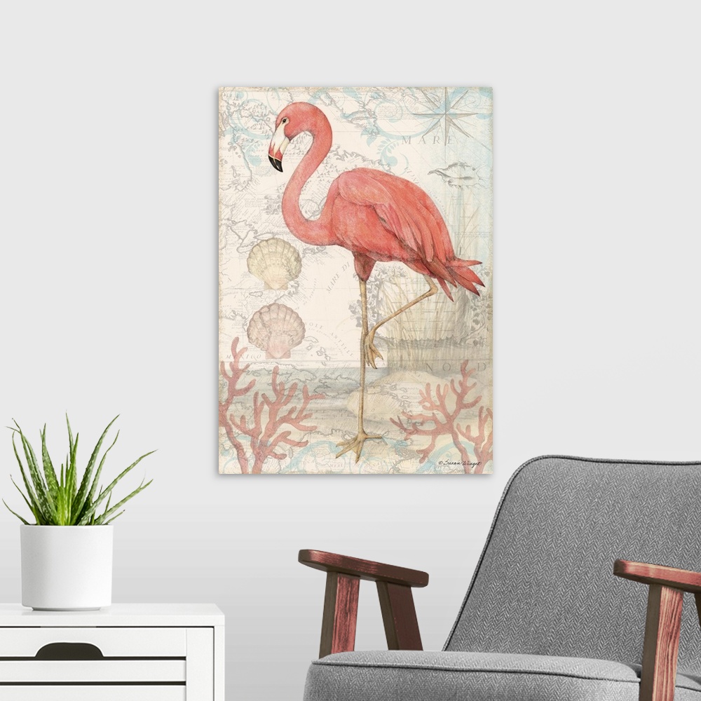 A modern room featuring An elegant on-trend Flamingo image for your home!