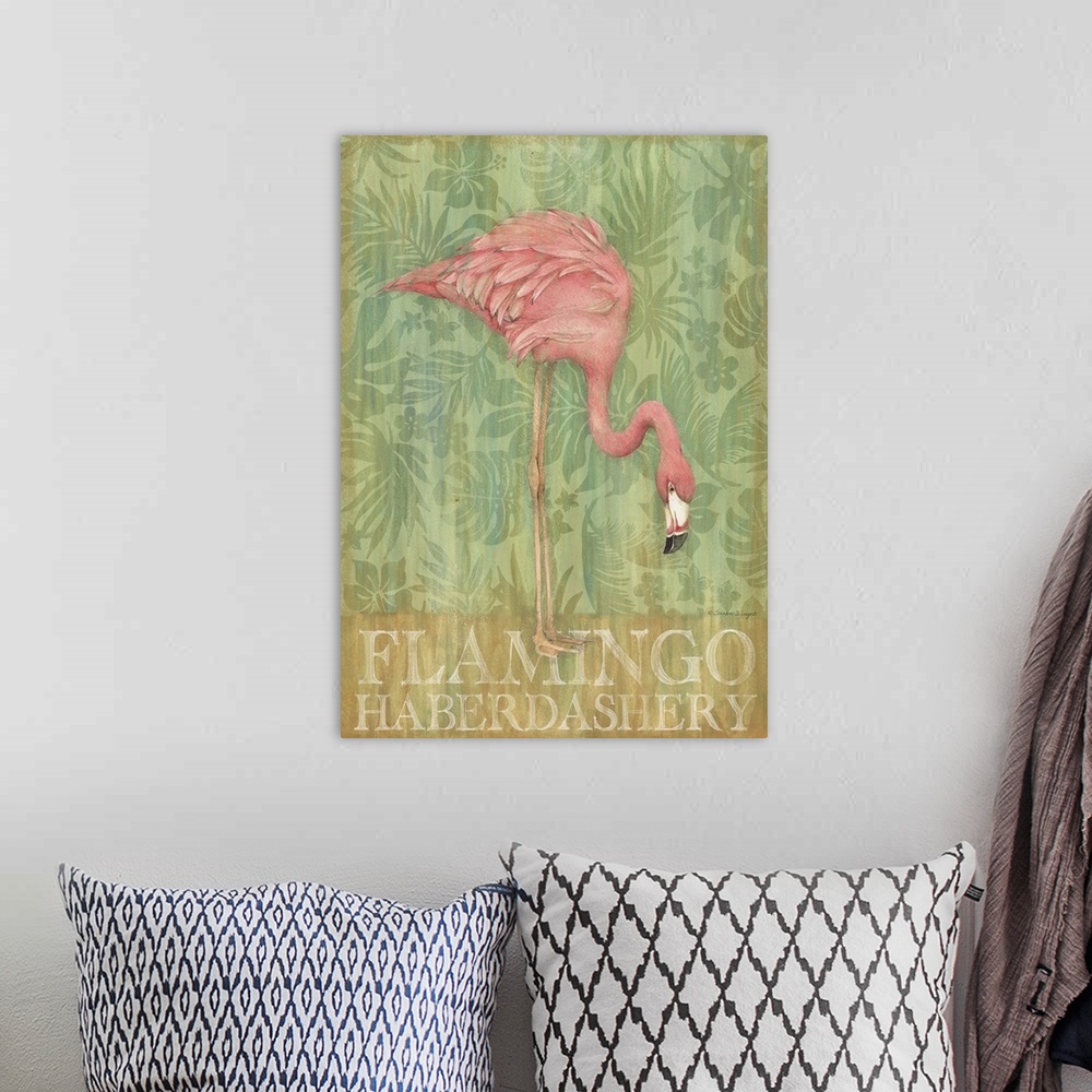 A bohemian room featuring An elegant on-trend Flamingo image for your home!