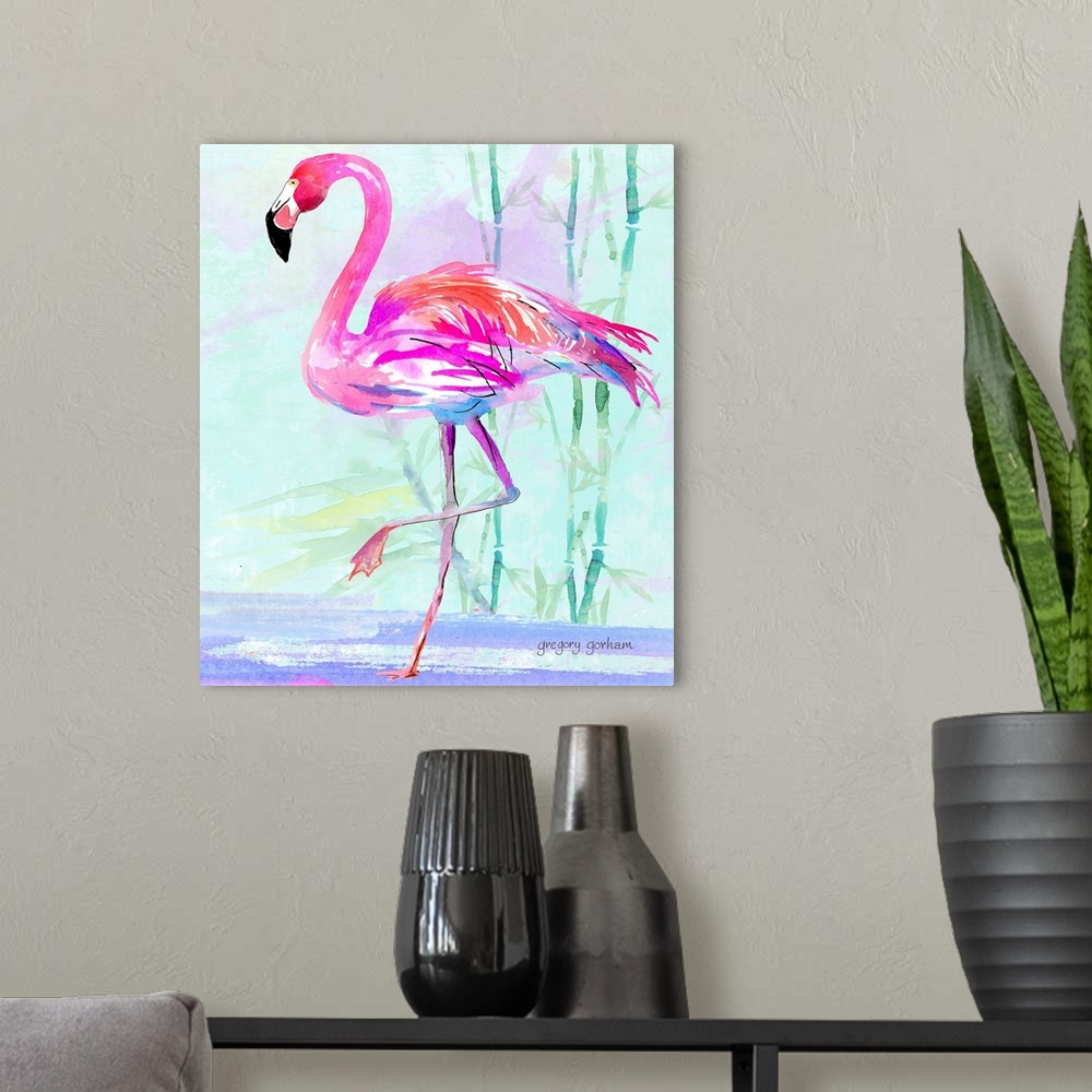 A modern room featuring Everyone loves the Pink Flamingo!
