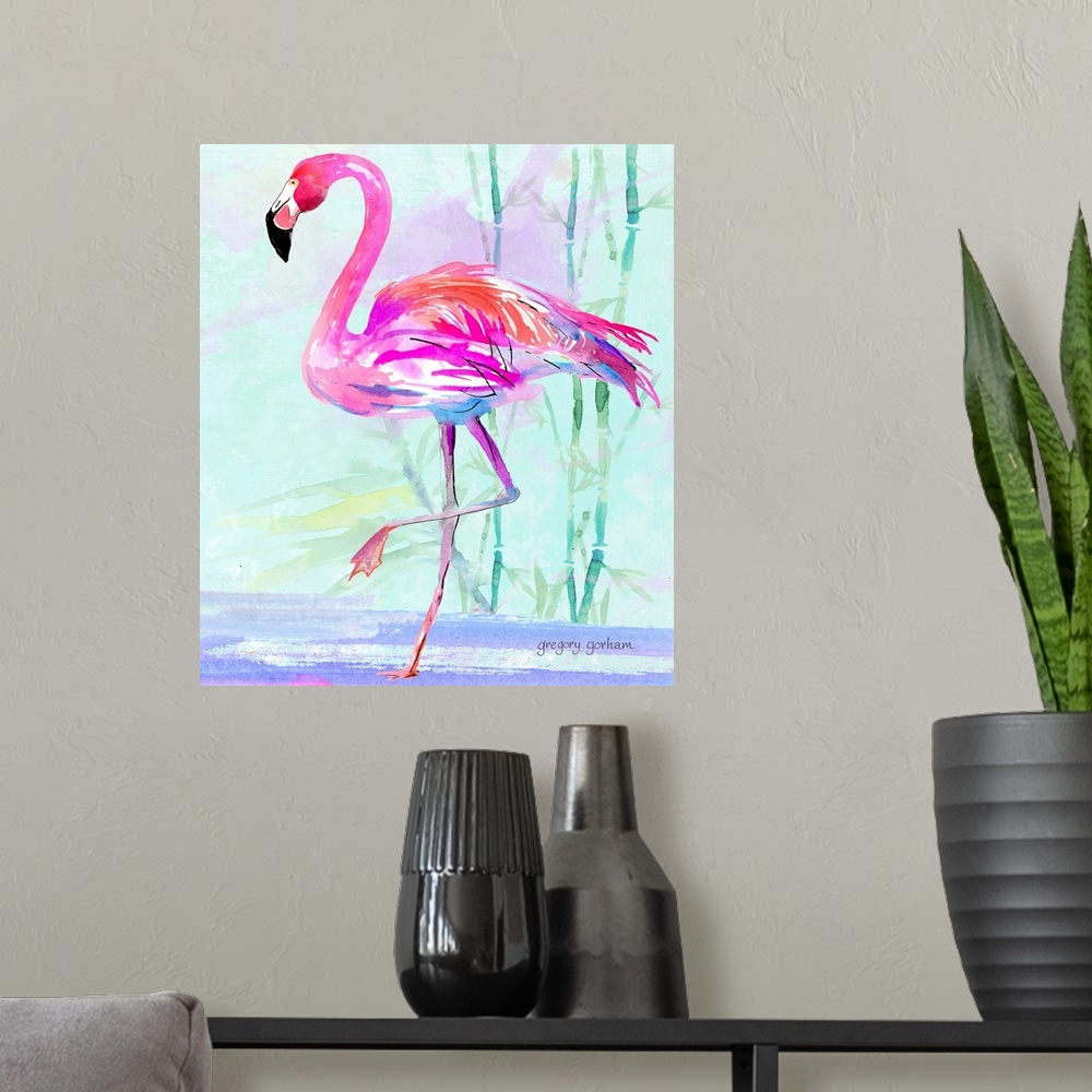 A modern room featuring Everyone loves the Pink Flamingo!