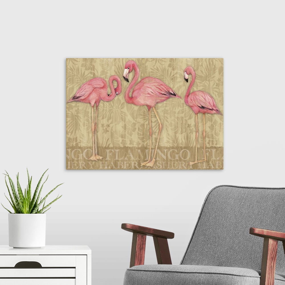 A modern room featuring An elegant on-trend trio of Flamingos for your home!