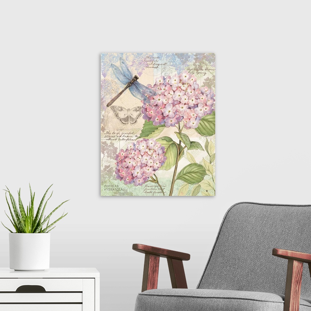 A modern room featuring Lovely pink hydrangea brings nature in