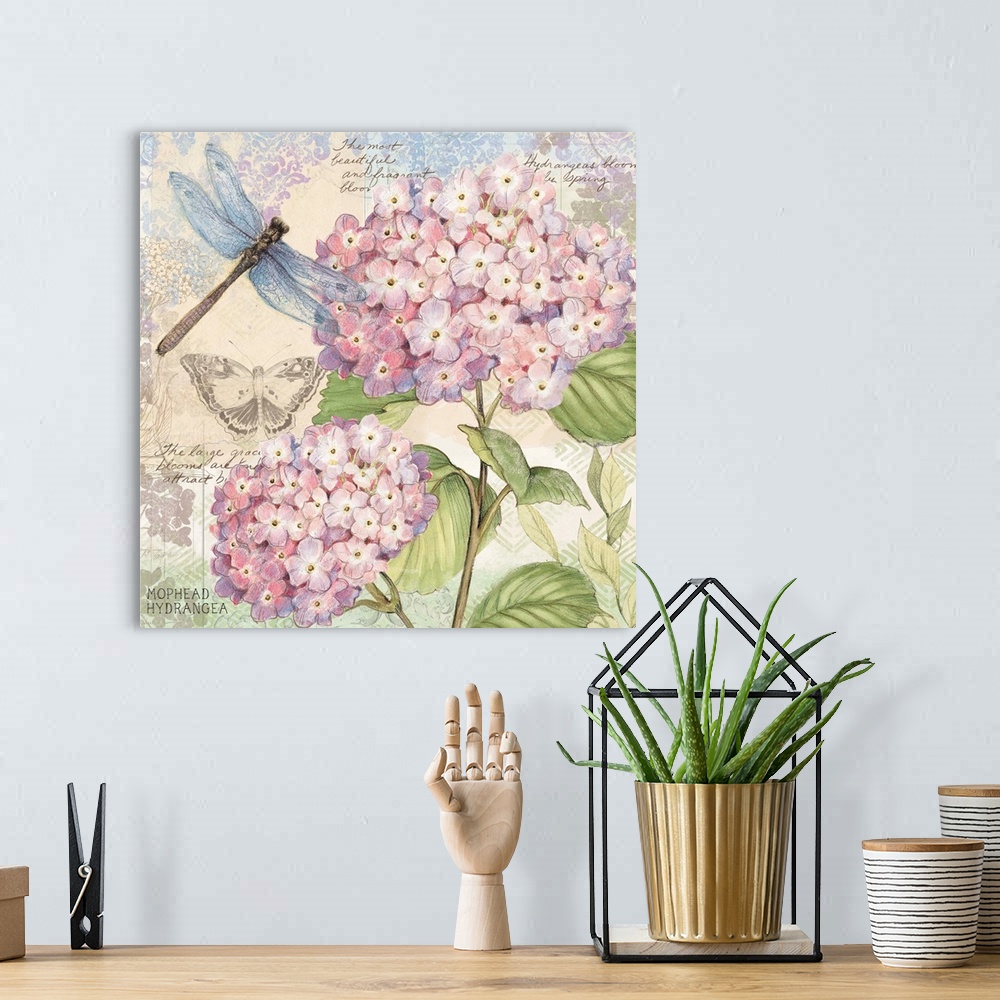 A bohemian room featuring Lovely pink hydrangea brings nature in