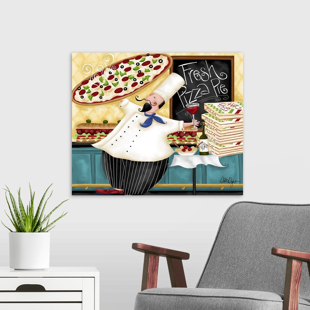 A modern room featuring Everybody loves pizza, and will love this pizza chef.
