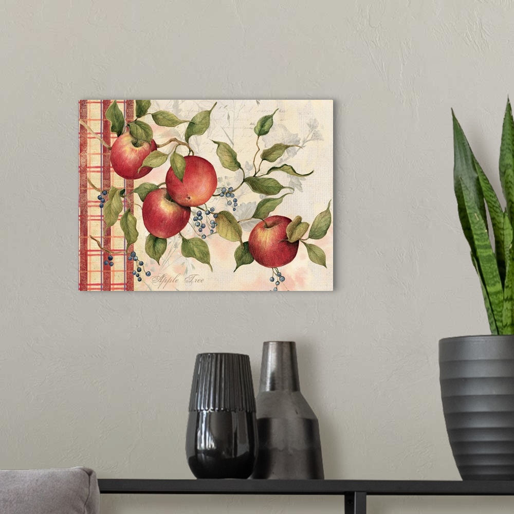 A modern room featuring The ubiquitous apple is the star of this lovely orchard scene.