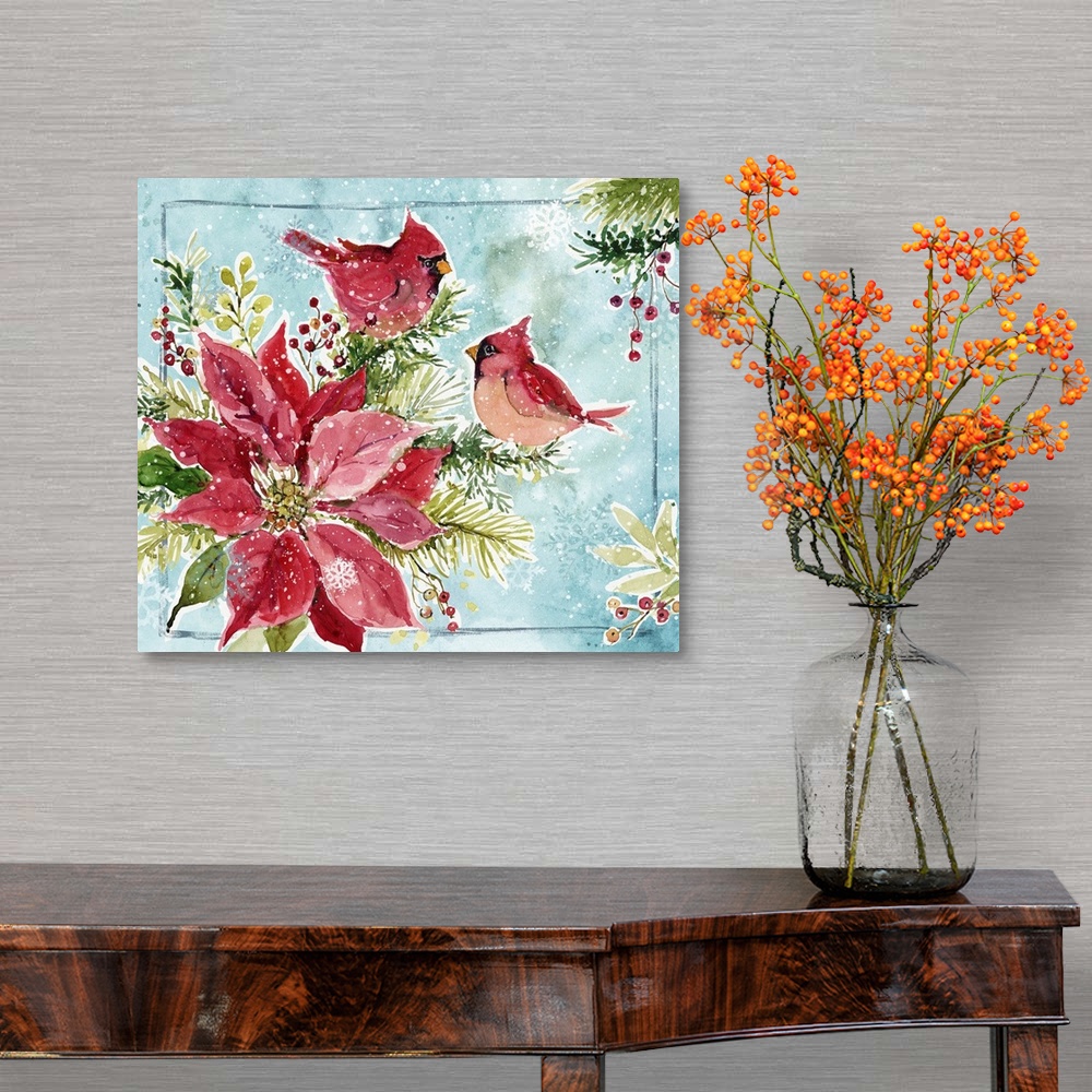 A traditional room featuring Poinsettias On Blue