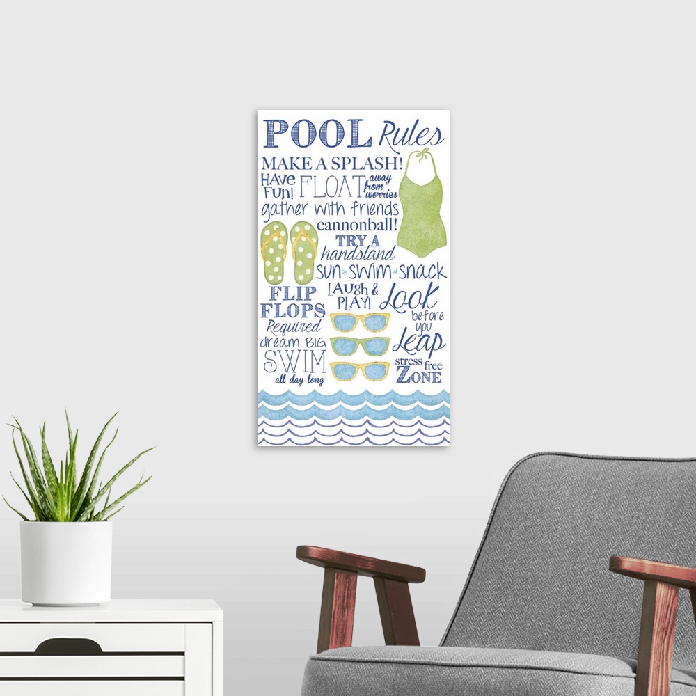 A modern room featuring Everybody needs rules at the Pool!