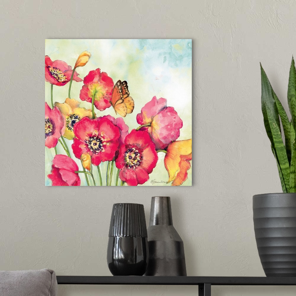 A modern room featuring Beautiful and colorful poppies will add a vibrant accent to any room.