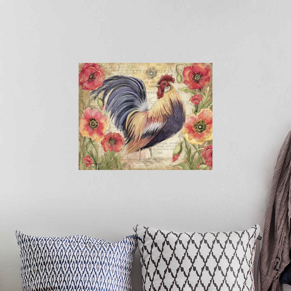 A bohemian room featuring This elegant Rooster image adds a stunning accent to your kitchen or dining room.