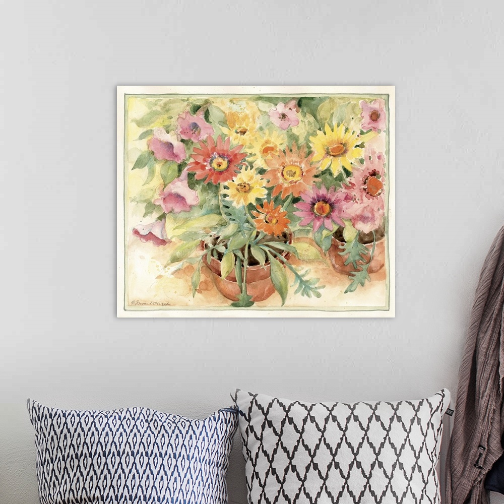 A bohemian room featuring Lovely flower burst and warm colors add beautiful accent to any room