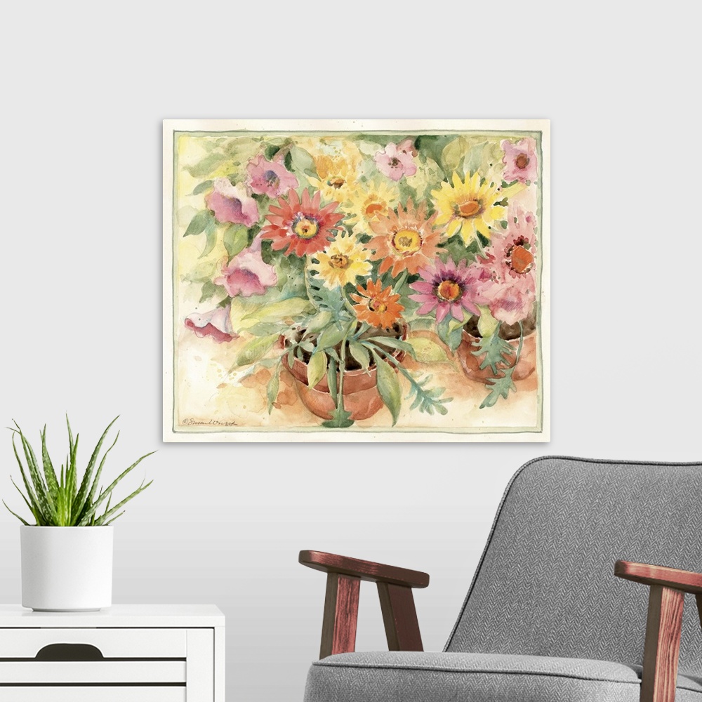 A modern room featuring Lovely flower burst and warm colors add beautiful accent to any room