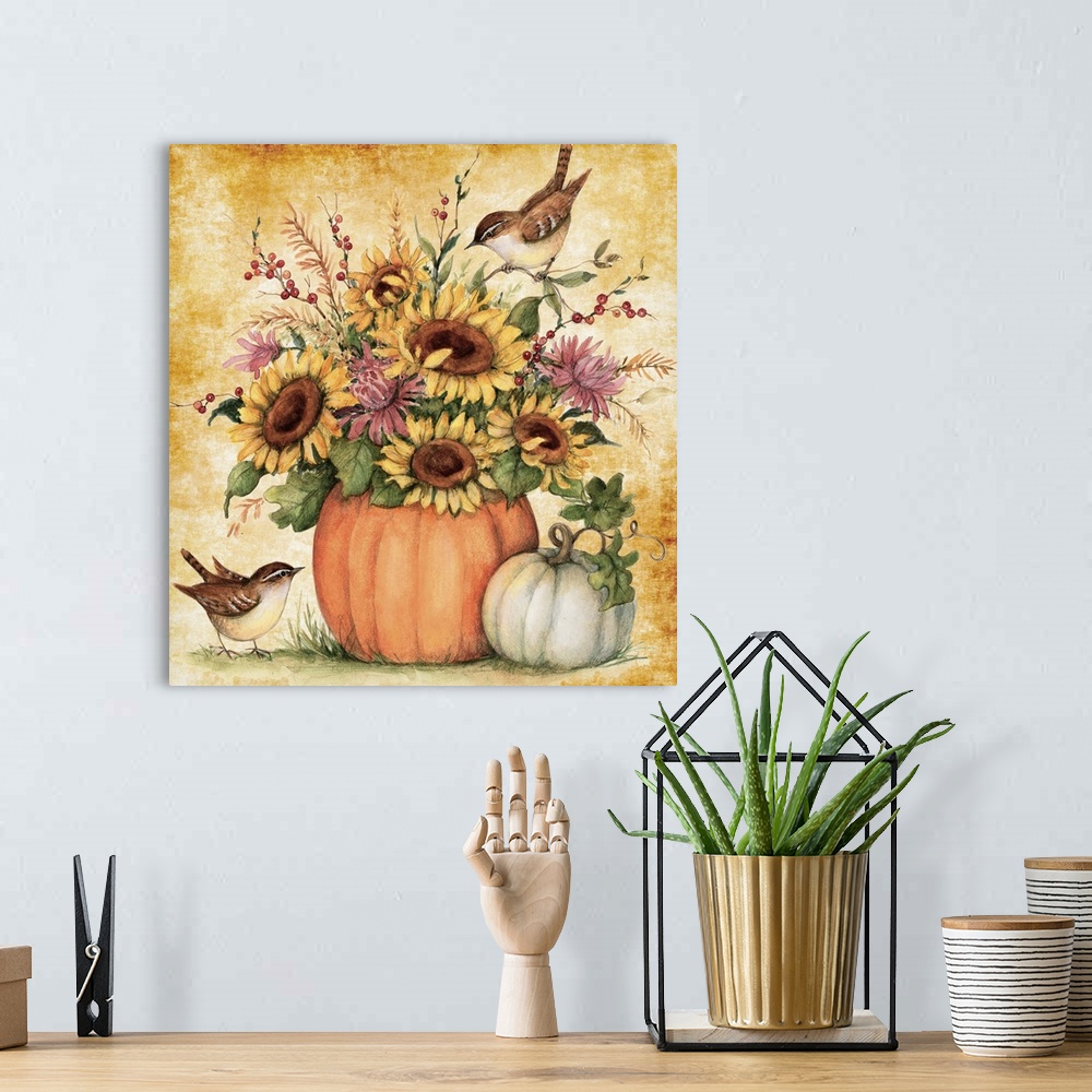 A bohemian room featuring A beautiful pumpkin becomes a harvest floral container!