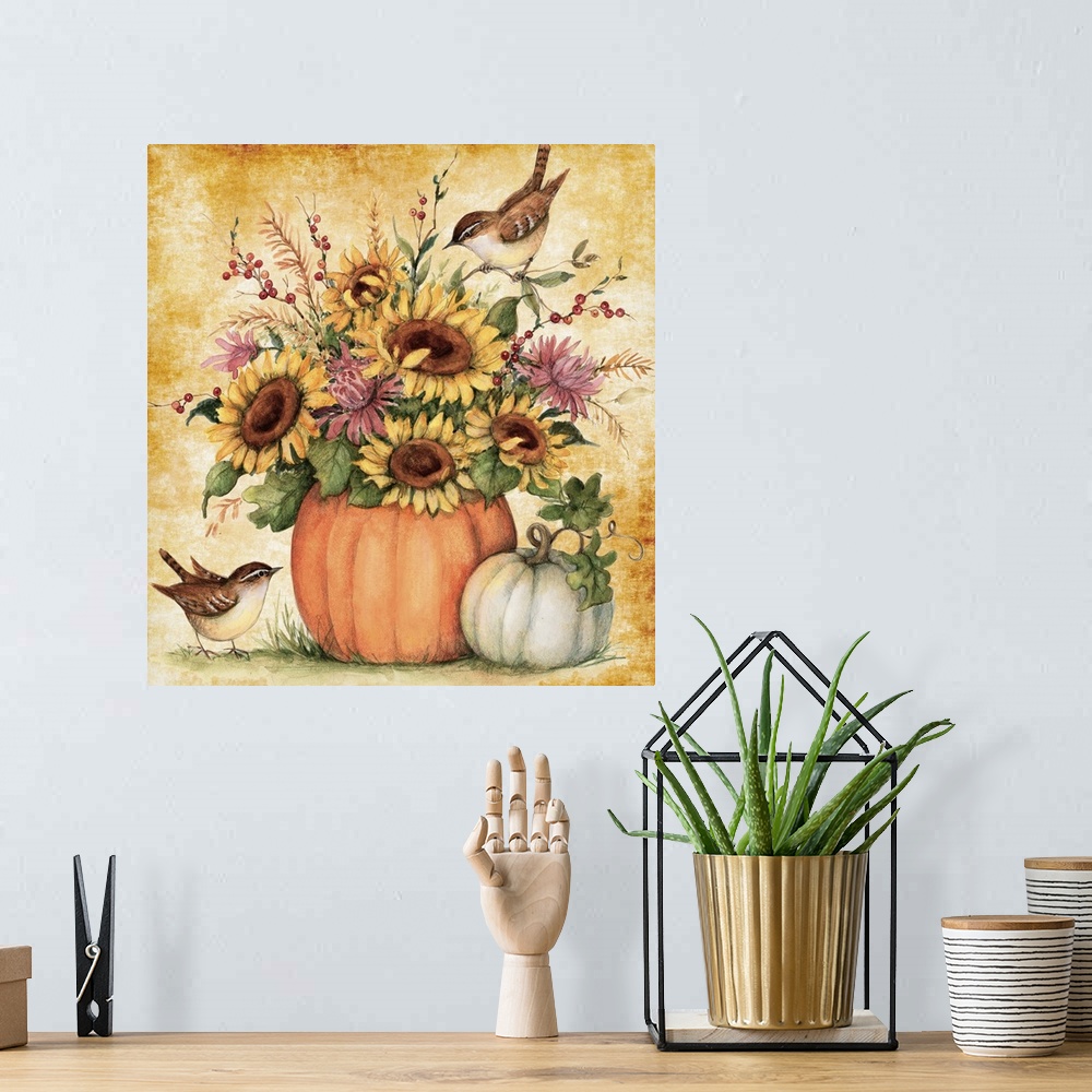 A bohemian room featuring A beautiful pumpkin becomes a harvest floral container!
