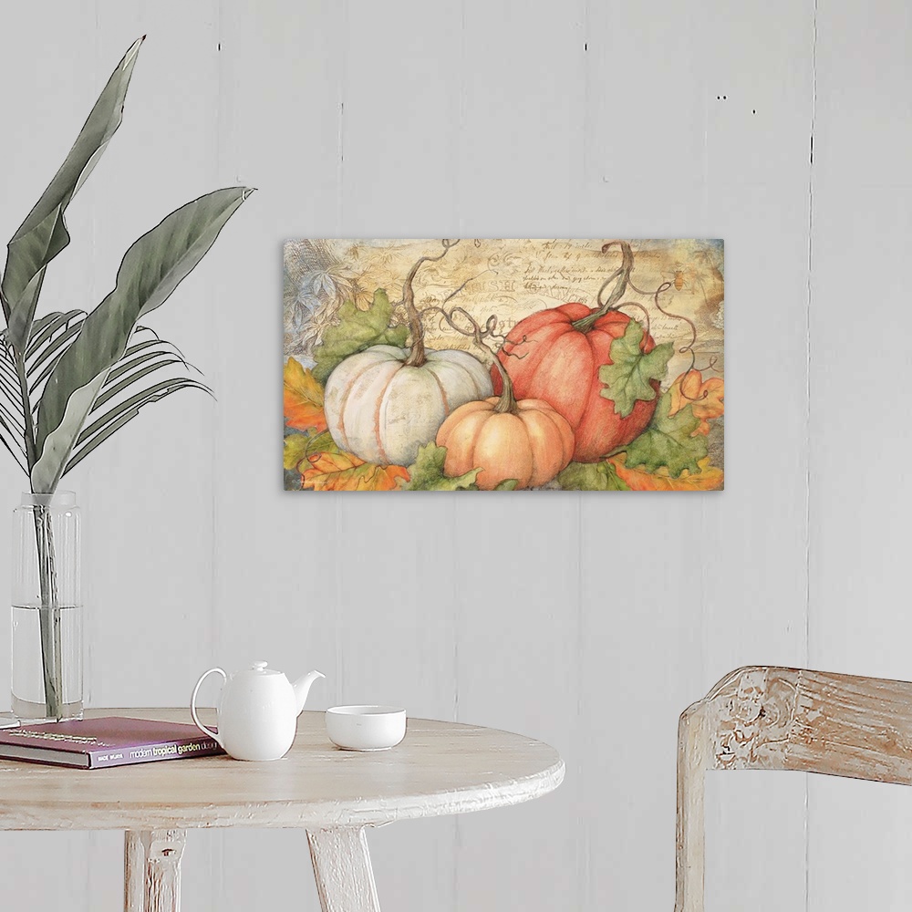 A farmhouse room featuring A classic montage of harvest pumpkins!