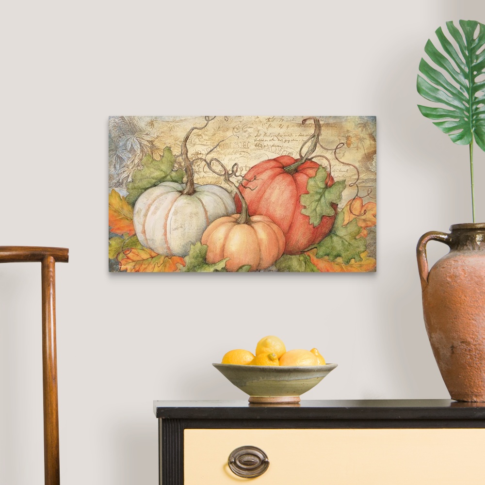 A traditional room featuring A classic montage of harvest pumpkins!