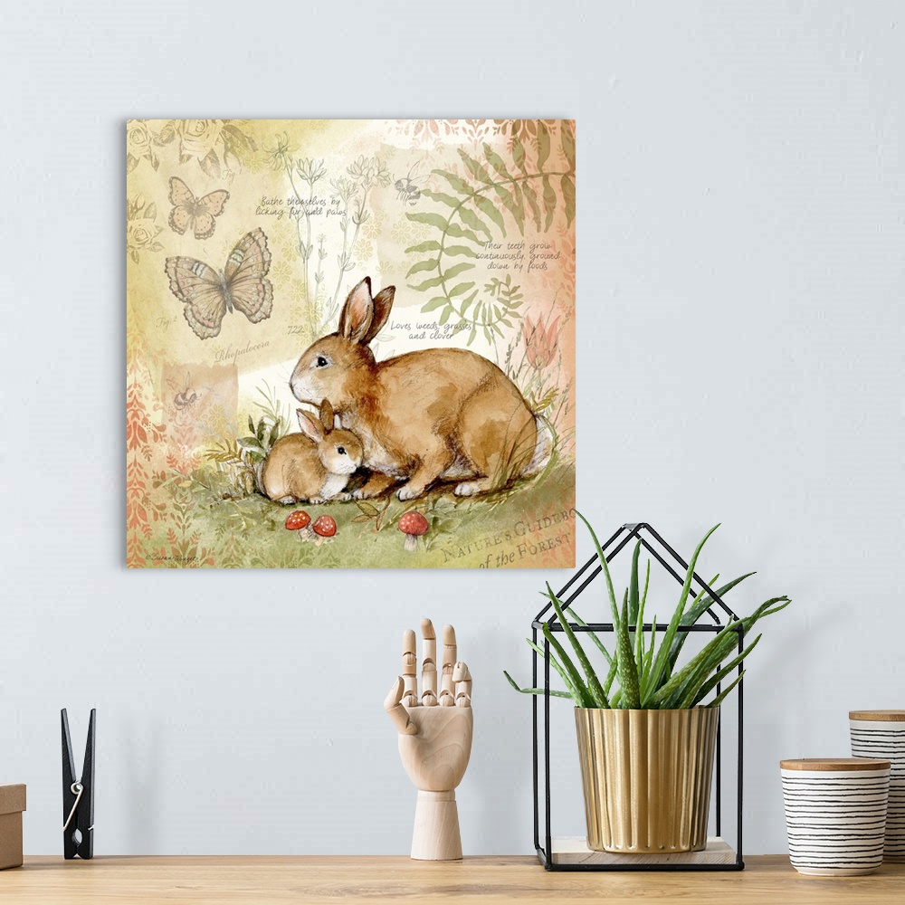 A bohemian room featuring A nature botanical featuring a woodsy bunny family!