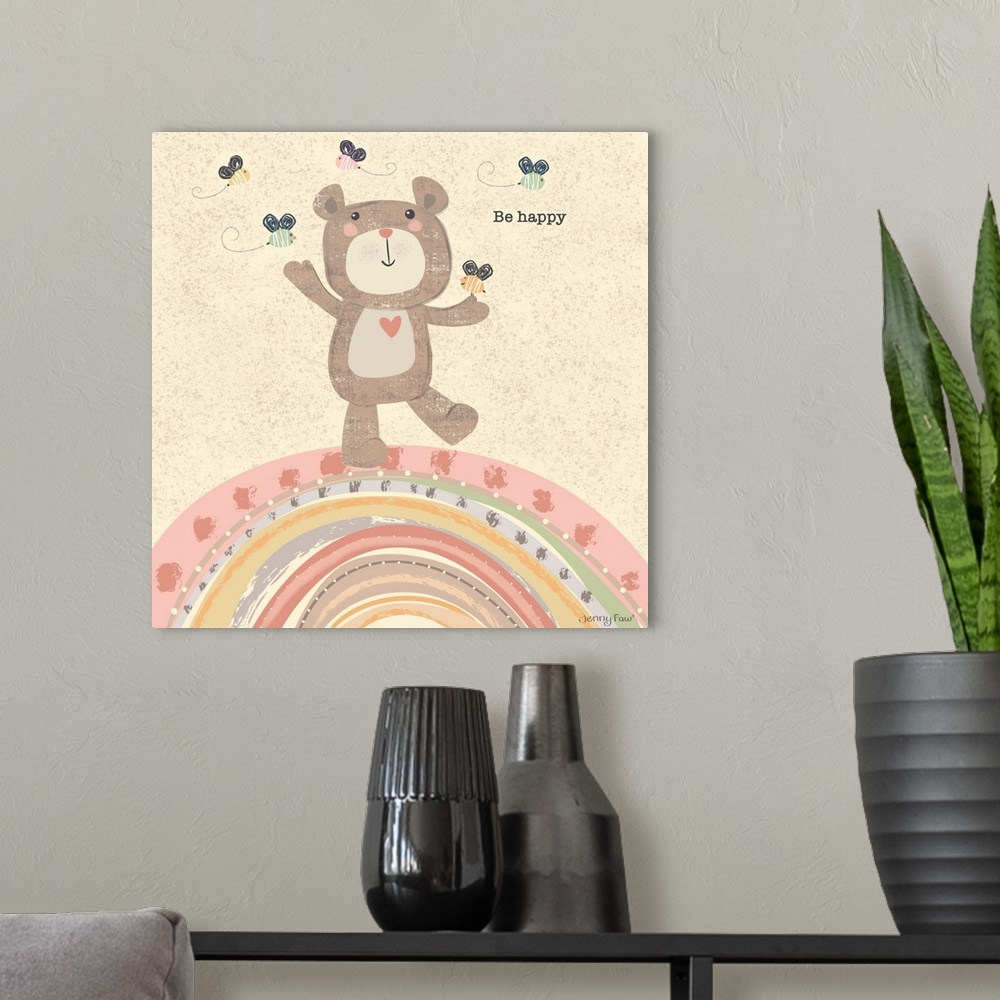 A modern room featuring Sweet and charming art for a child's room, with a gender-neutral palette.