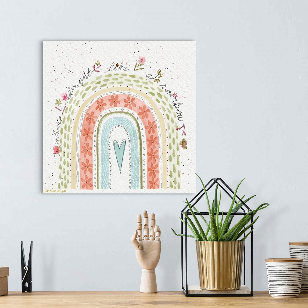 A bohemian room featuring Sweetly rendered rainbow art that adds a gentle, lovely, and inspirational accent to your decor.