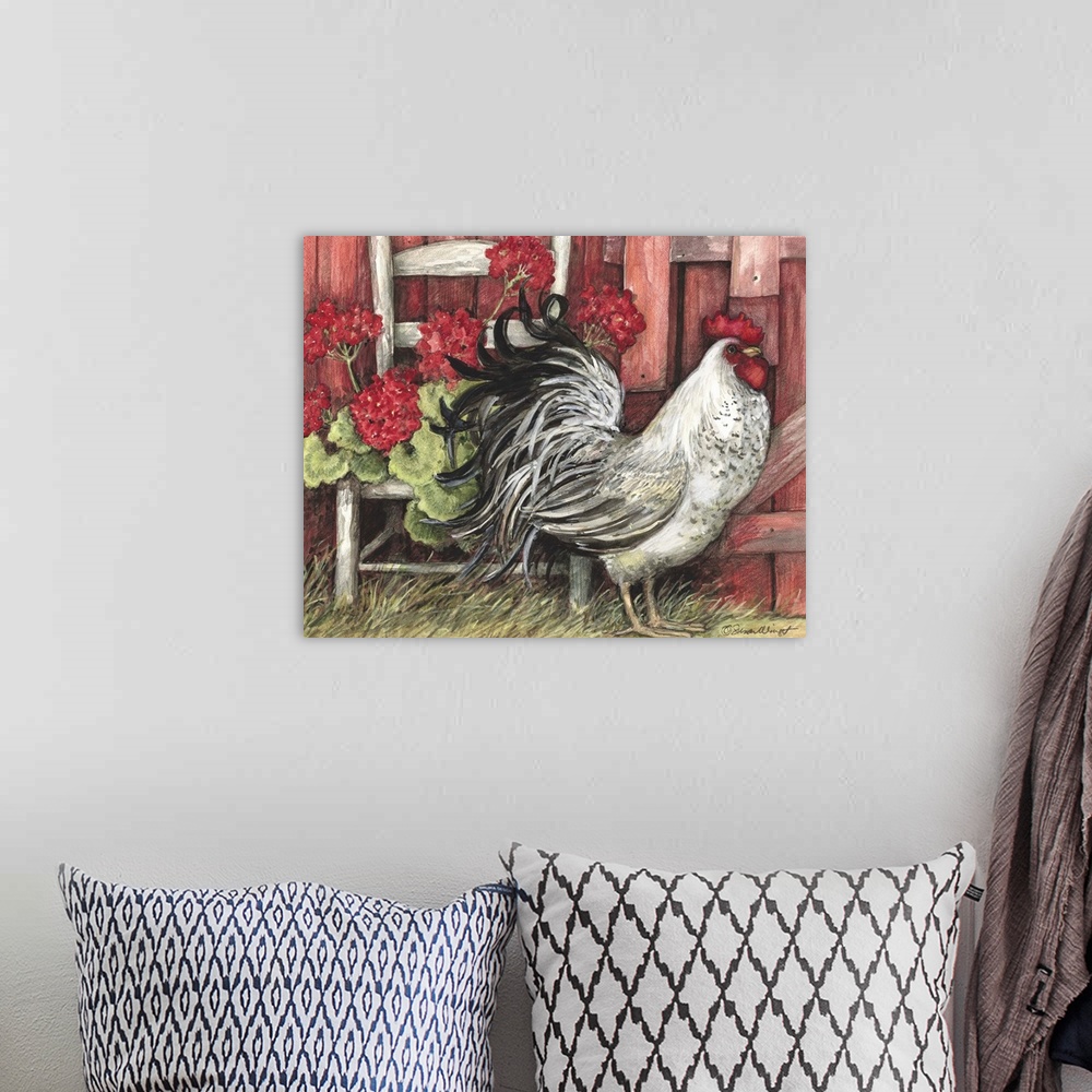 A bohemian room featuring Sophisticated country rooster adds warmth to dining room, kitchen and more.