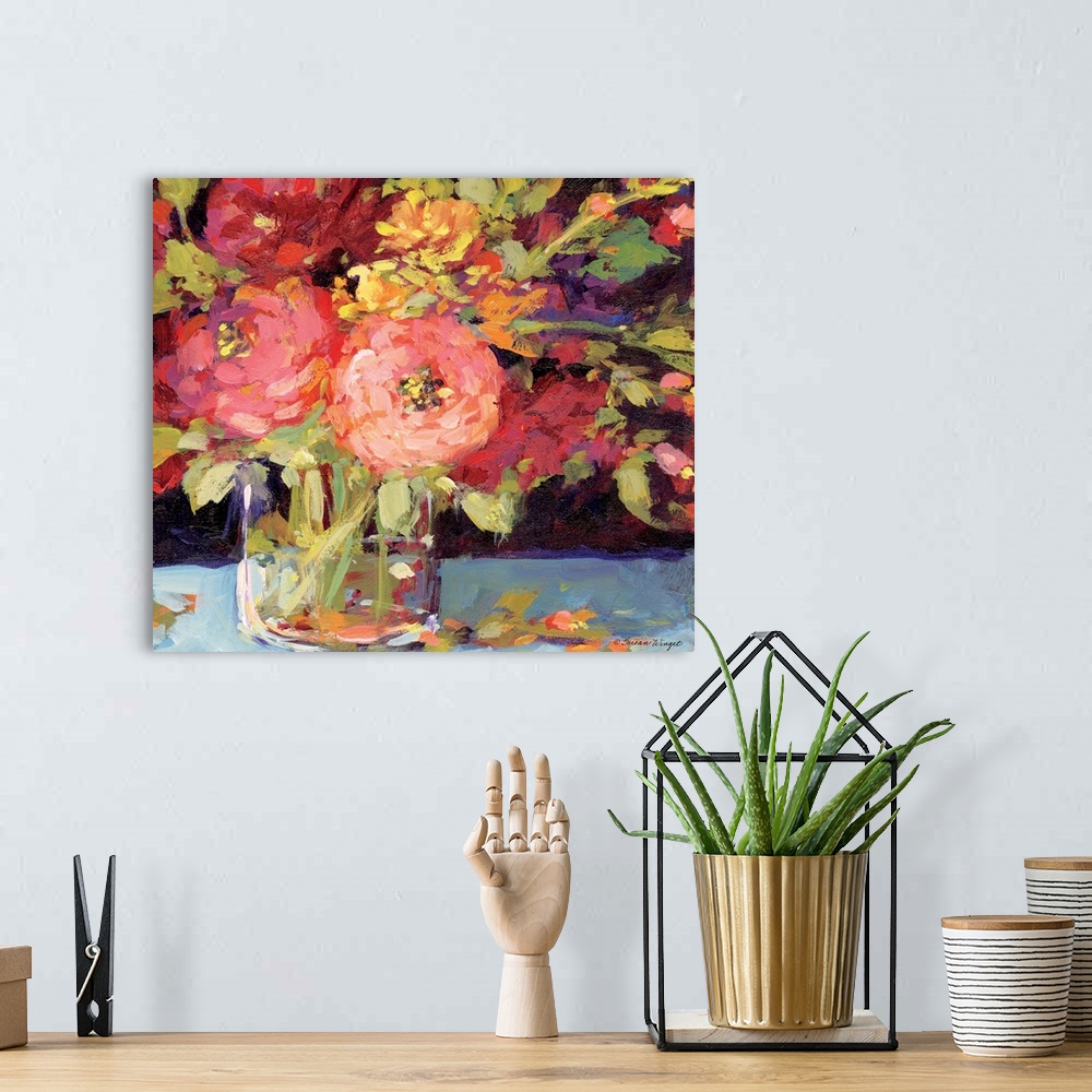 A bohemian room featuring This striking floral bouquet adds a dramatic statement to any room