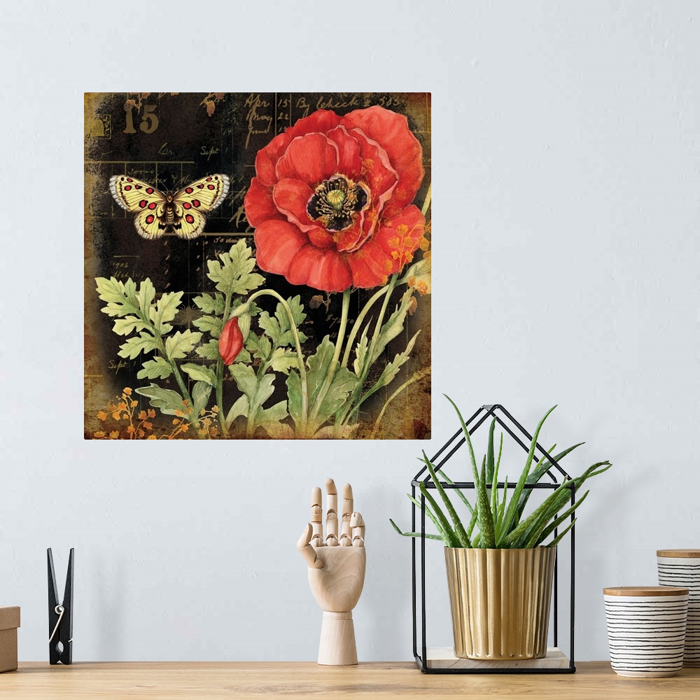 A bohemian room featuring The bold and beautiful Poppy is the featured star of this art.