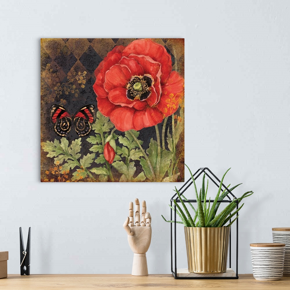 A bohemian room featuring The bold and beautiful Poppy is the featured star of this art.