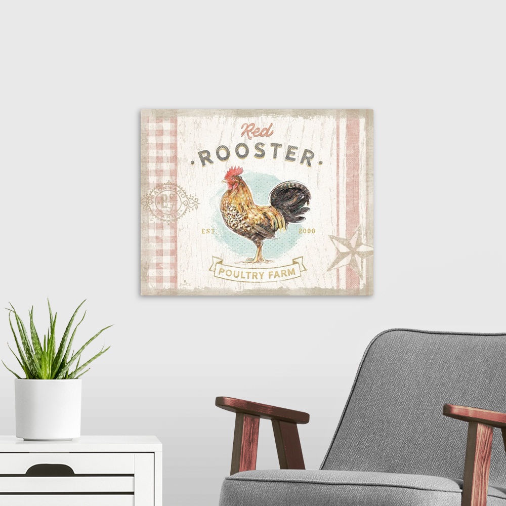 A modern room featuring A classic farmhouse rooster for your country decor.