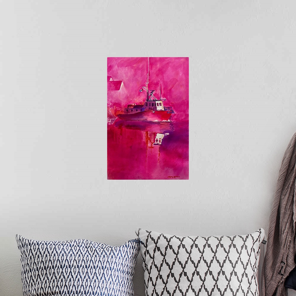 A bohemian room featuring This bold nautical sunset scene shows a limitless horizon